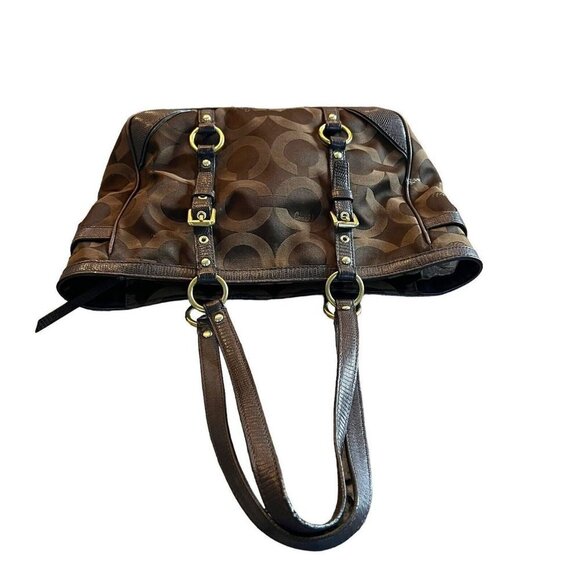 Coach Op Art Sateen chocolate color handbag - Picture 10 of 16